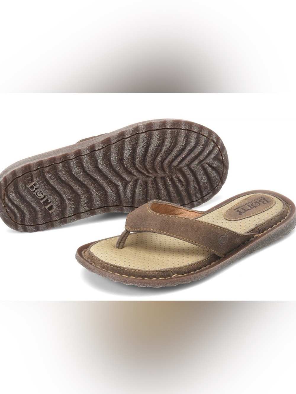 Born Owen Brown Flip Flop Sandals with CUT in Footbed